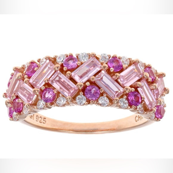 2.72CTs Pink Sapphires, Pink & White Lab Diamonds 18K Rose Gold Over Silver Ring - Picture 2 of 9